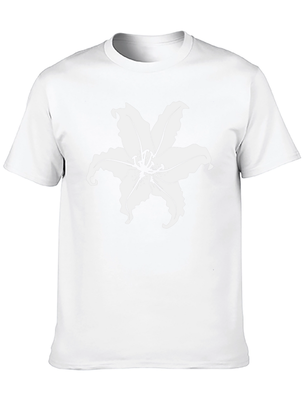 Black T-Shirt with White Lily Flower Print