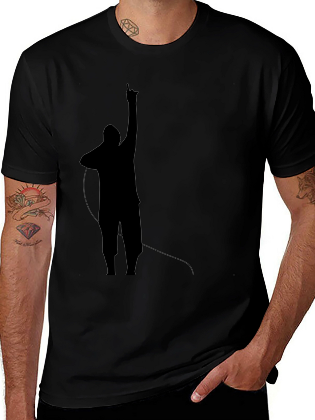 Mens Black T-Shirt with Silhouette Design