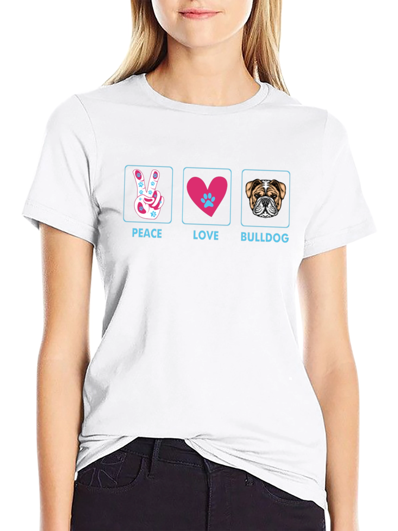 Peace Love Bulldog T-Shirt - Stylish Graphic Tee