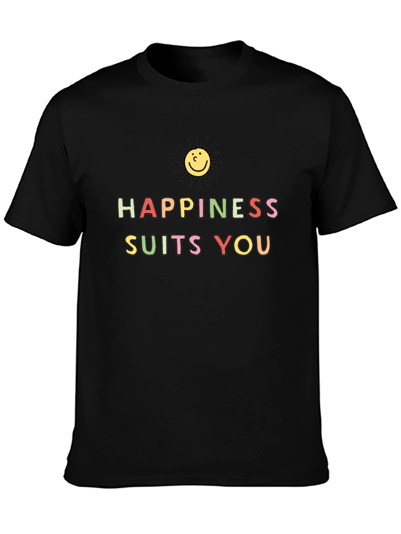 Happiness Suits You Graphic Tee - Black Cotton T-Shirt