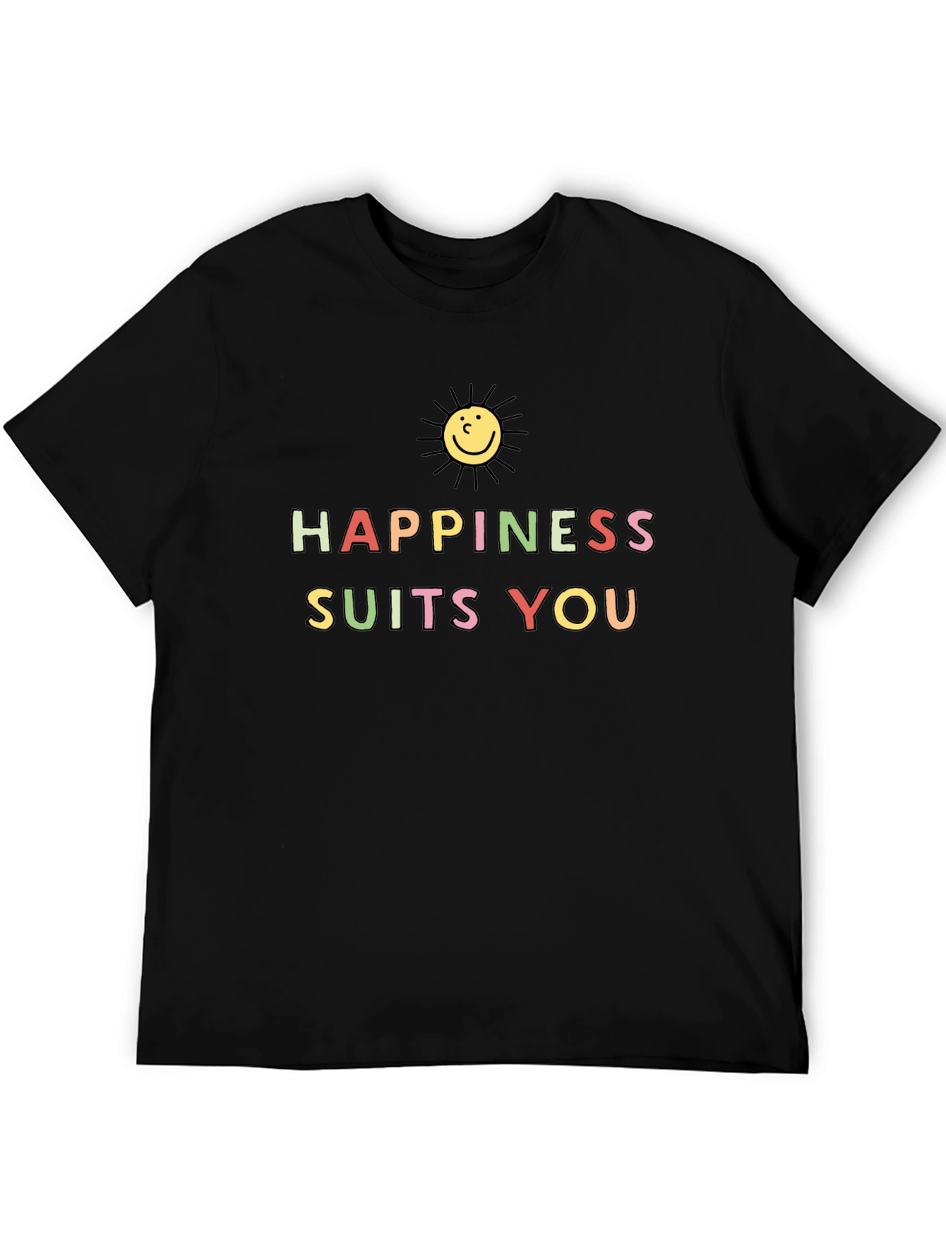 Happiness Suits You Graphic Tee - Black Cotton T-Shirt