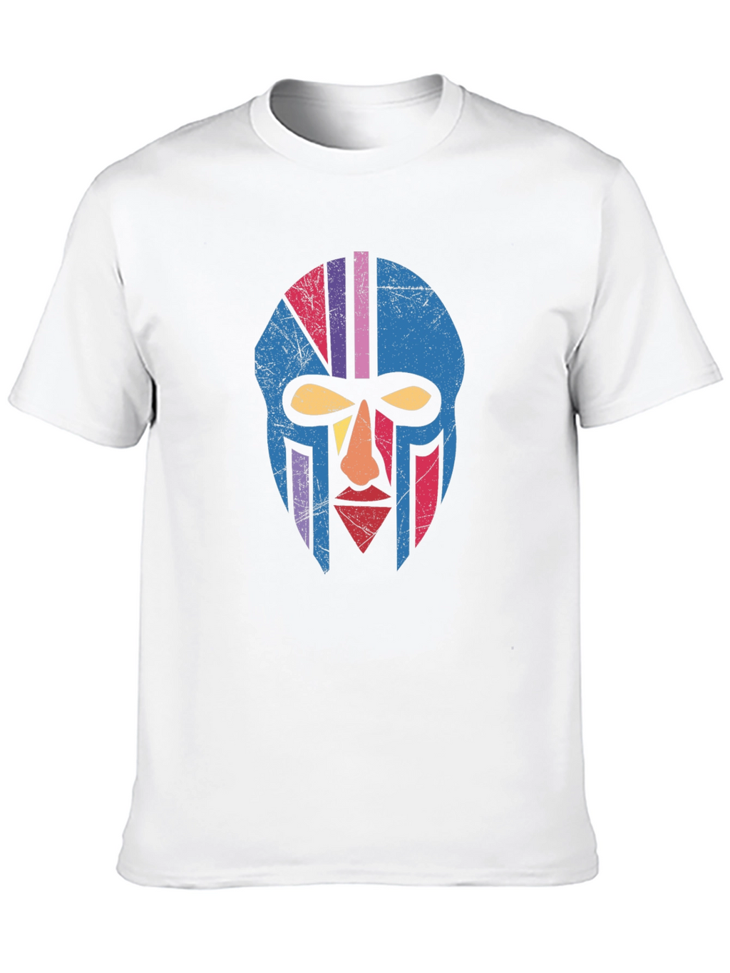 Retro Tribal Mask Graphic Tee - Black Cotton T-Shirt