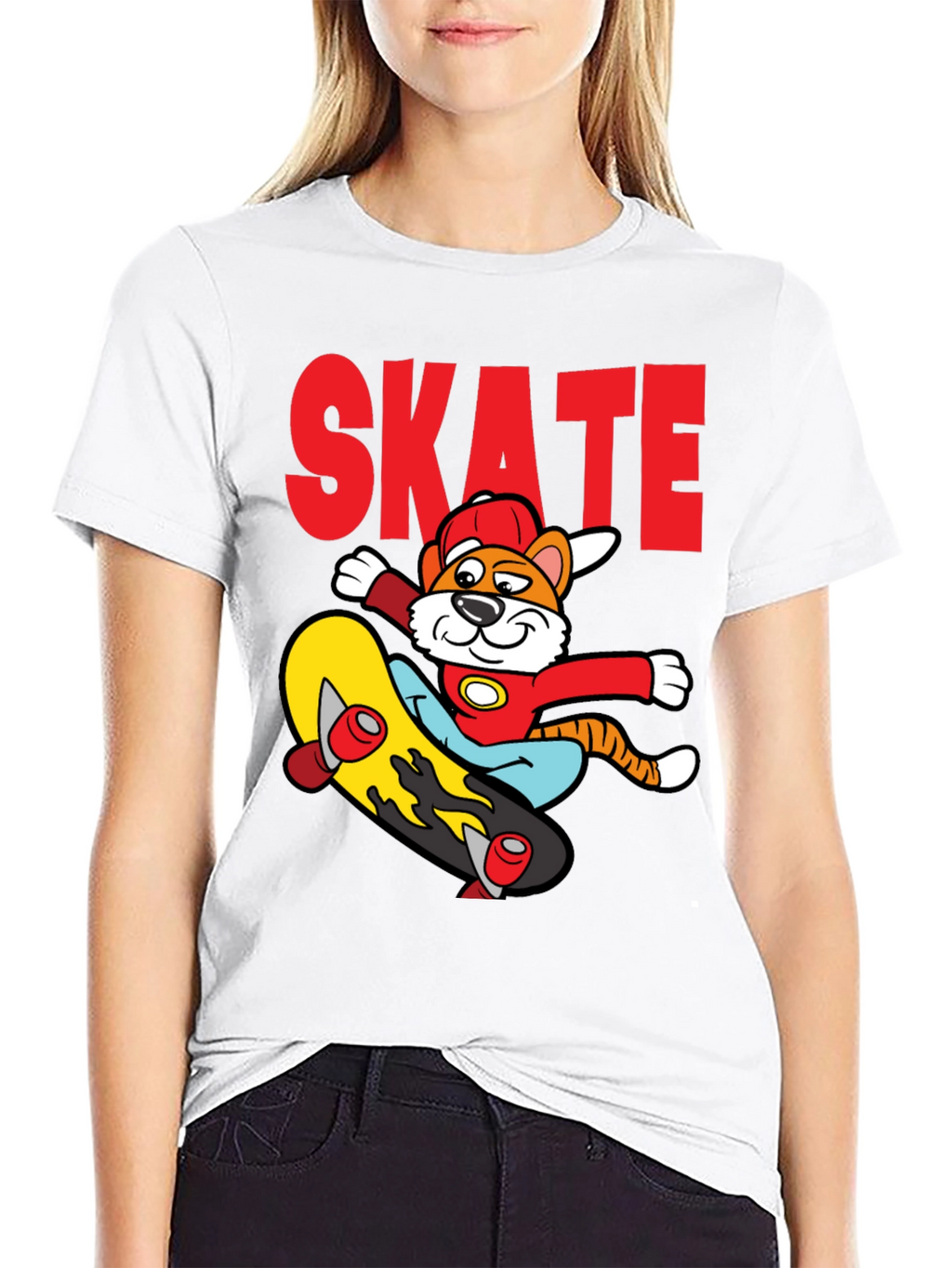 Skateboarding Cartoon Tiger Graphic Tee