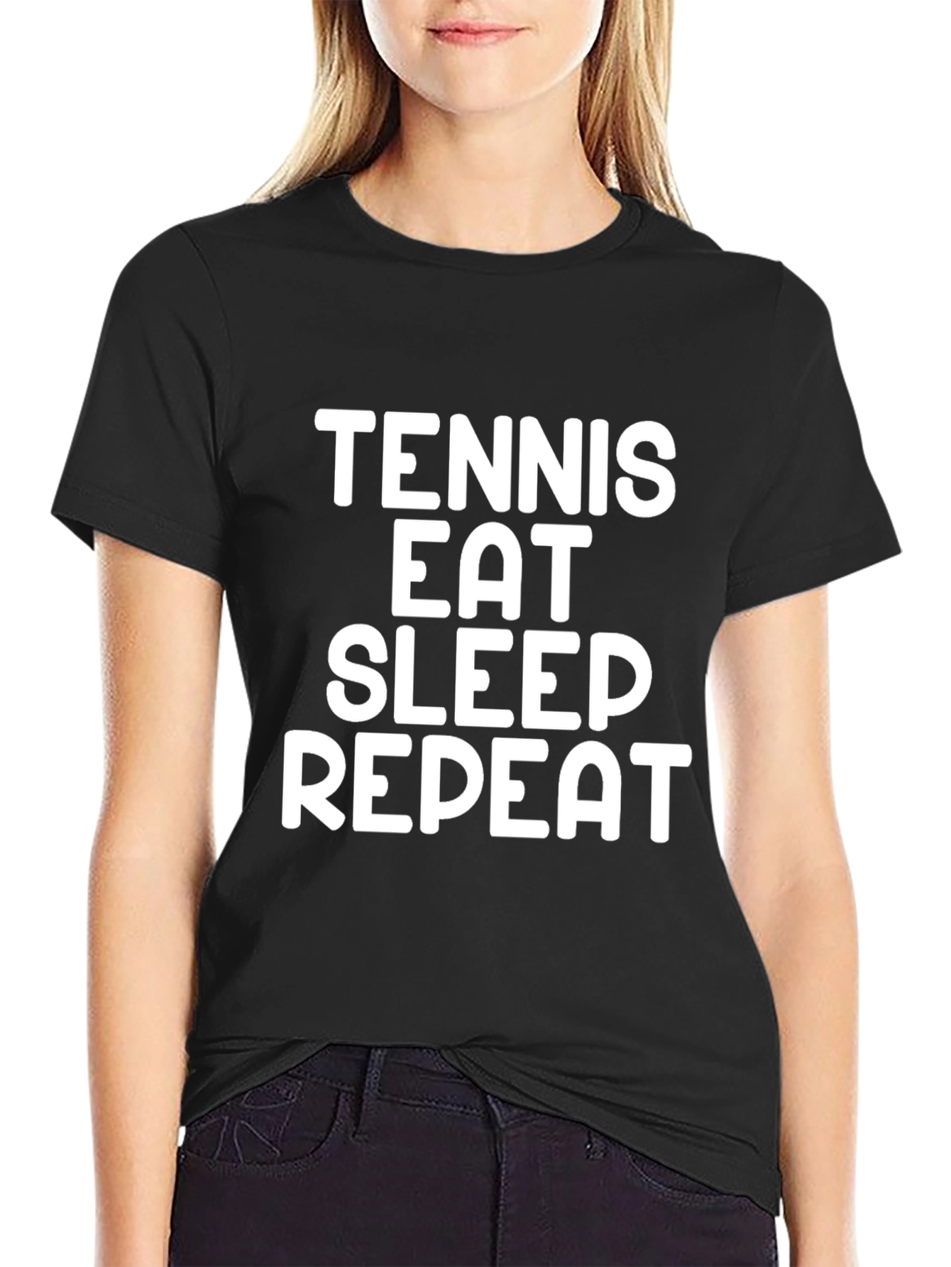 Tennis Eat Sleep Repeat Black T-Shirt