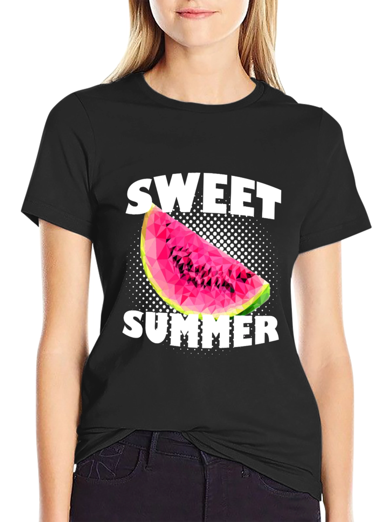 Sweet Summer Watermelon Graphic Black T-Shirt