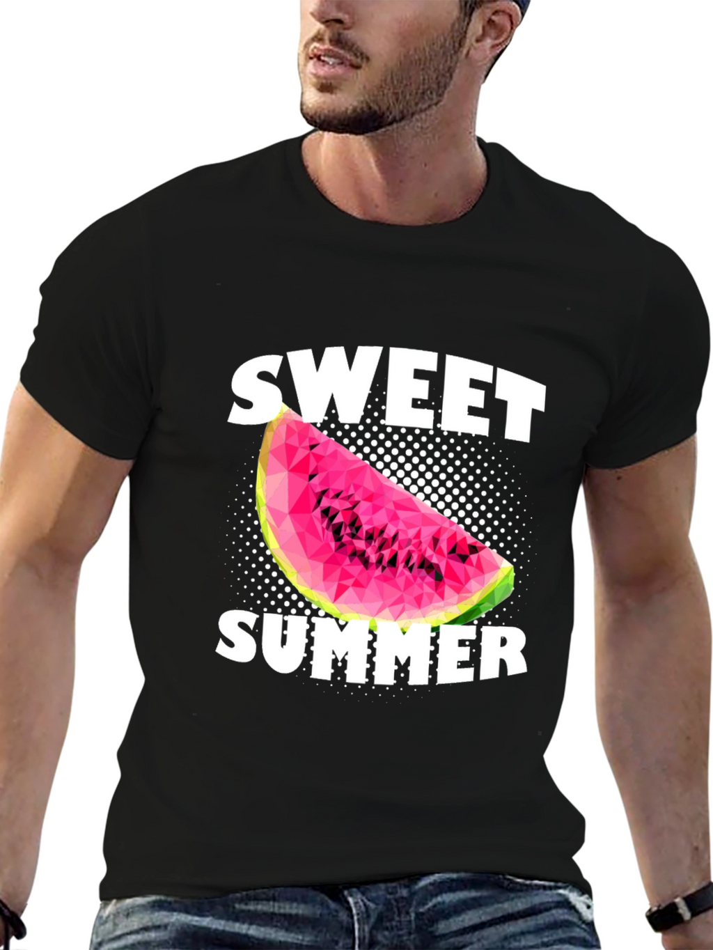 Sweet Summer Watermelon Graphic Black T-Shirt