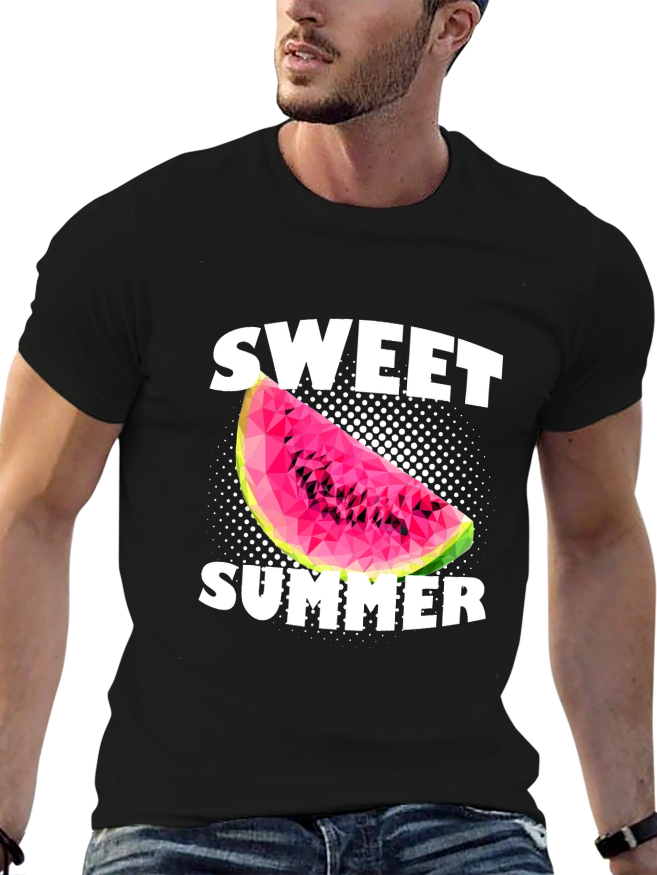 Sweet Summer Watermelon Graphic Black T-Shirt