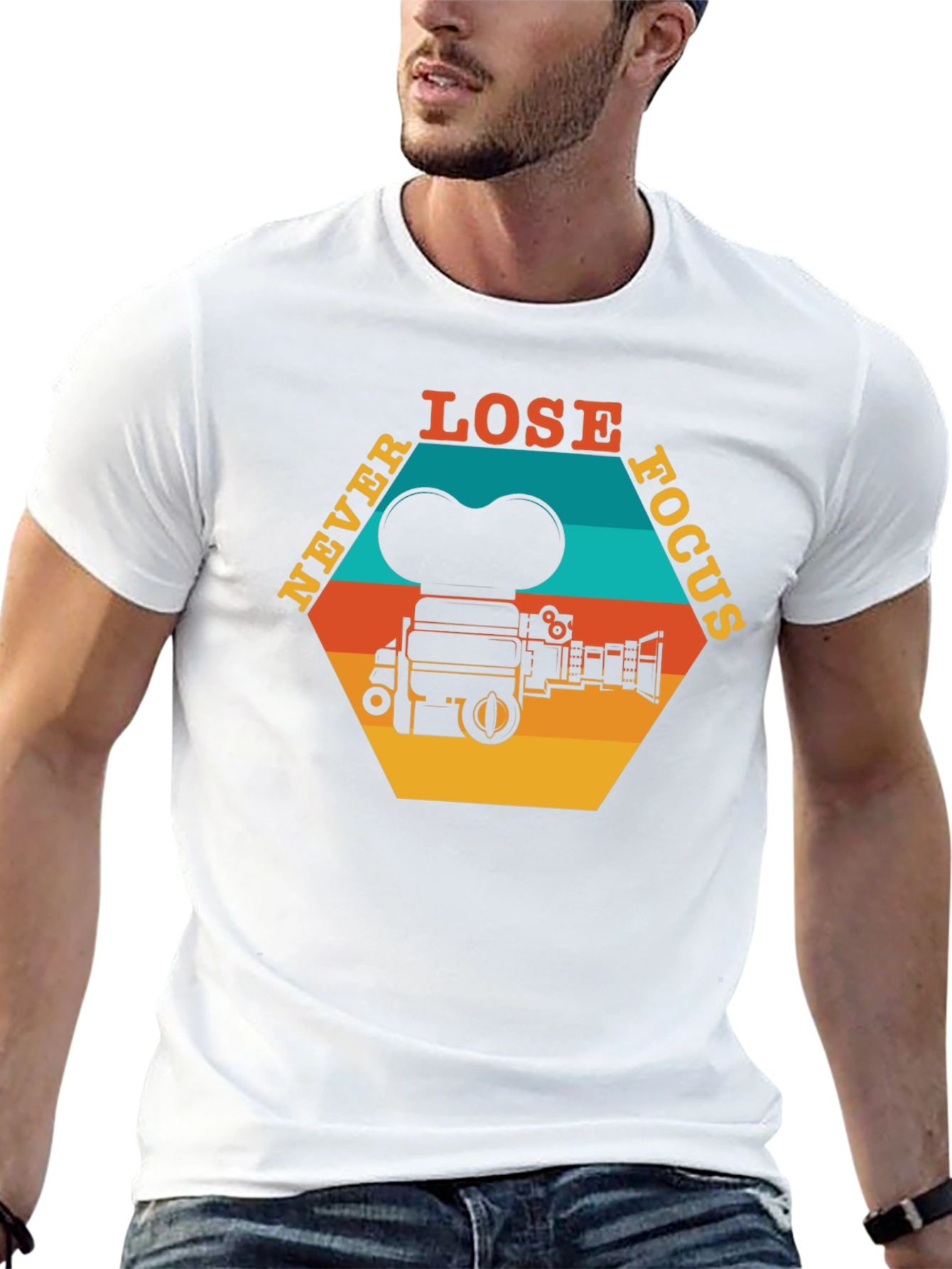 Never Lose Focus T-Shirt - Retro Camera Design