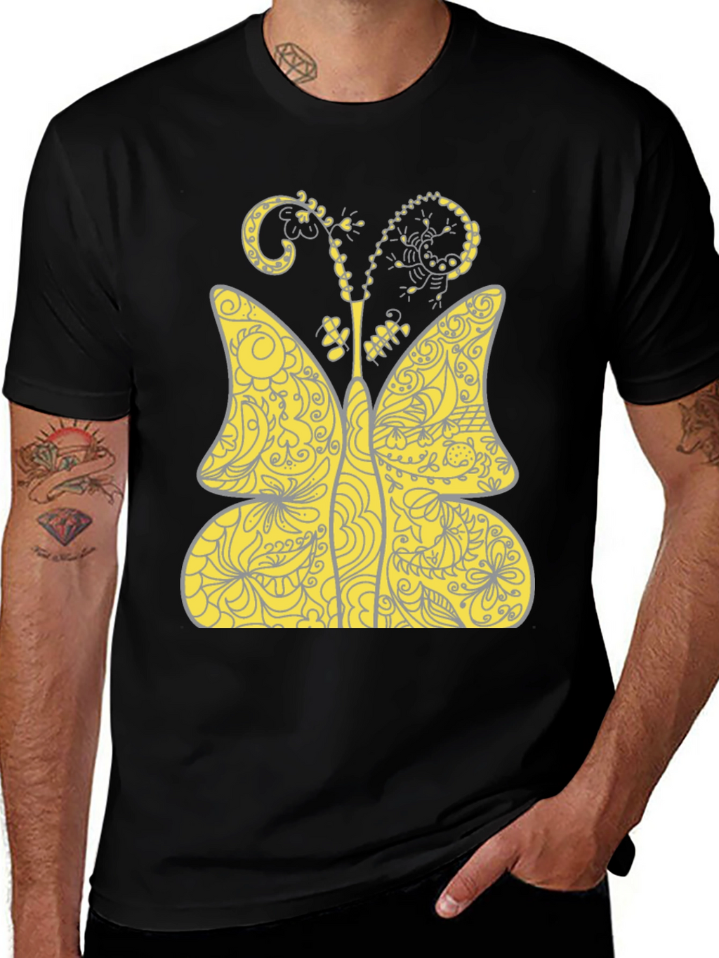 Butterfly Print T-Shirt - Black