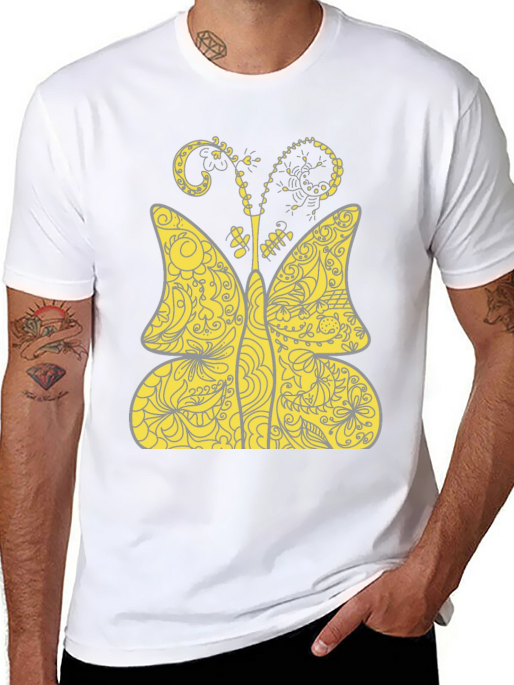 Butterfly Print T-Shirt - Black