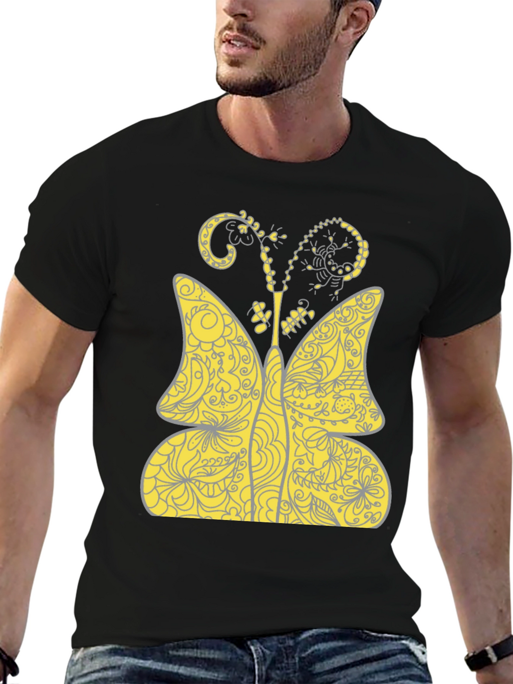 Butterfly Print T-Shirt - Black