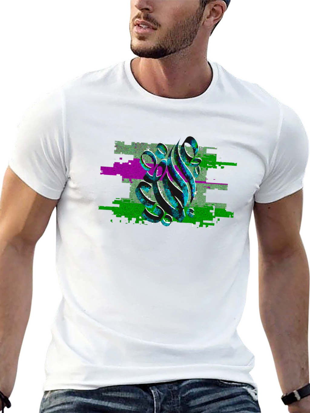 Glitch Art Graphic Black T-Shirt