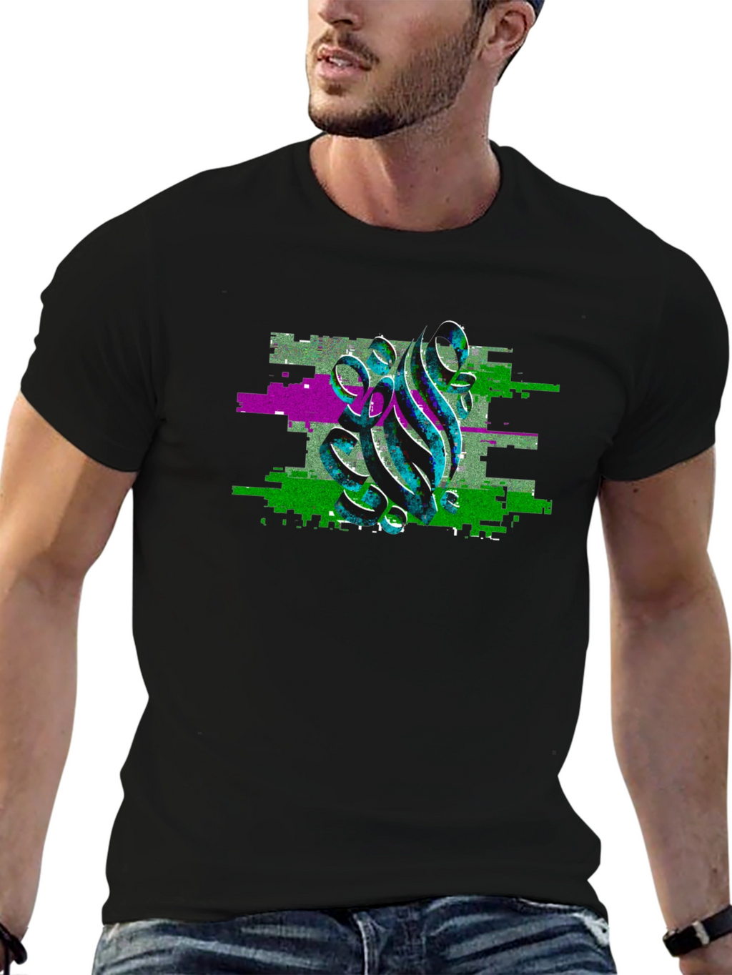 Glitch Art Graphic Black T-Shirt