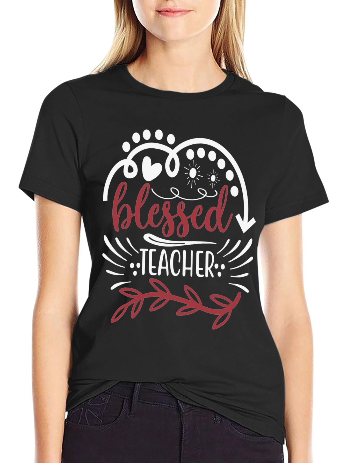 Blessed Teacher Graphic Tee - Black Cotton Blend