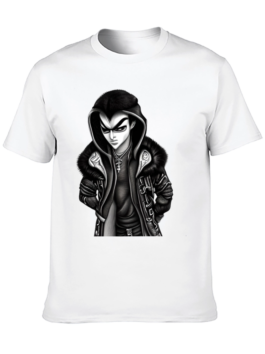 Hooded Anime Graphic Tee - Black