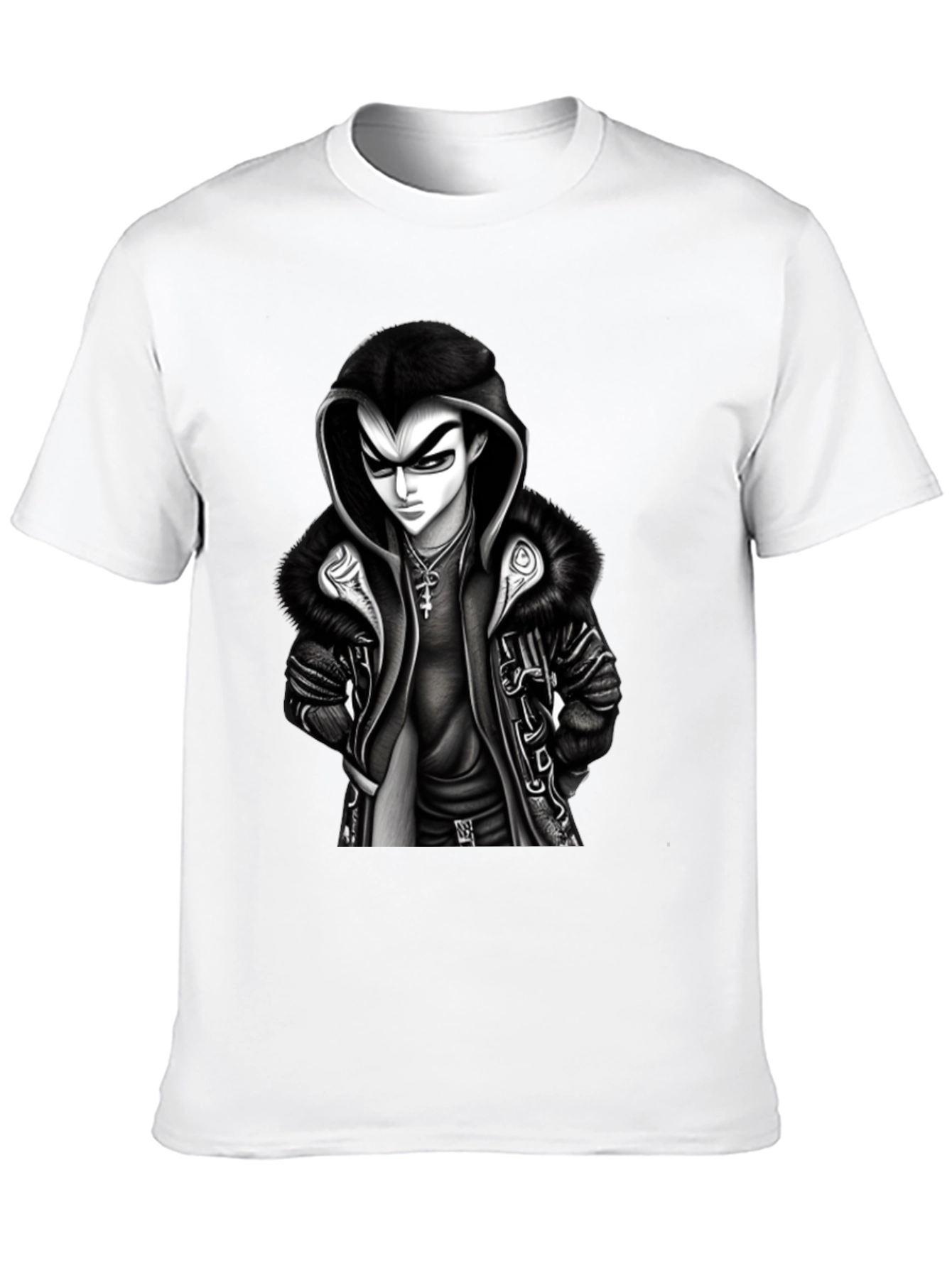 Hooded Anime Graphic Tee - Black