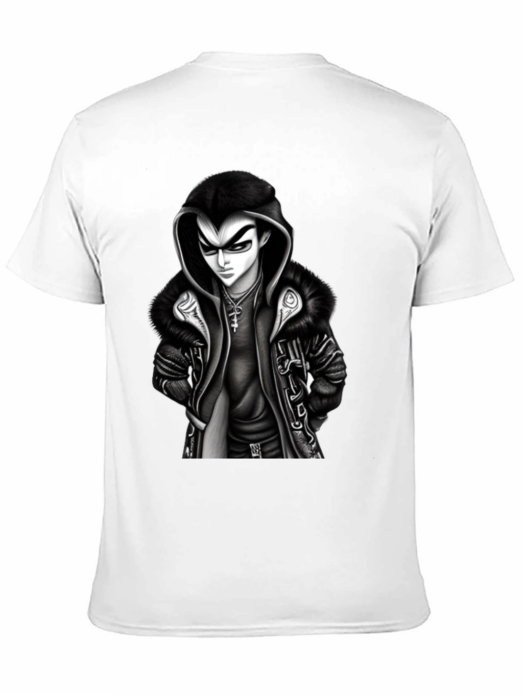 Hooded Anime Graphic Tee - Black
