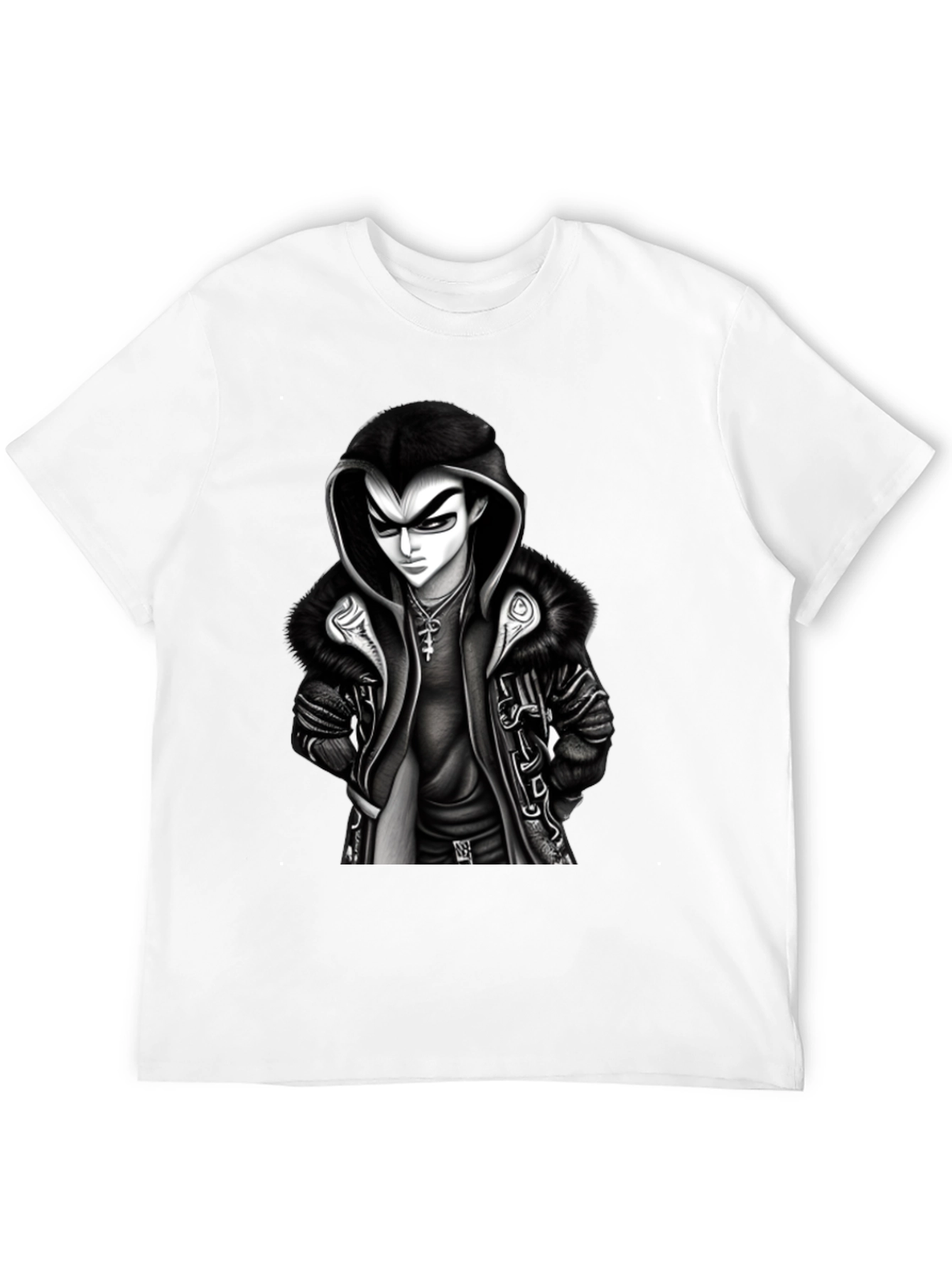 Hooded Anime Graphic Tee - Black