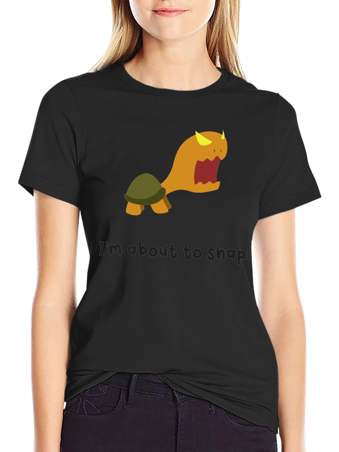 Snap Turtle Graphic Tee - Black Cotton T-Shirt