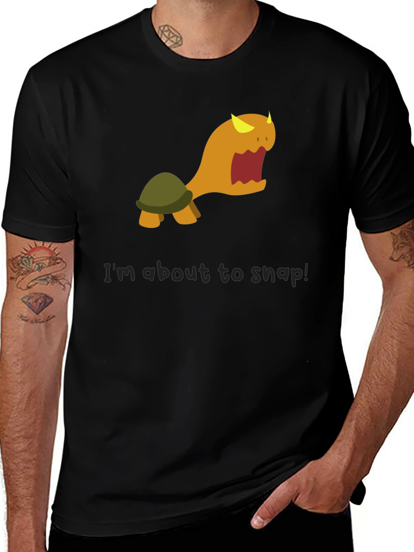 Snap Turtle Graphic Tee - Black Cotton T-Shirt