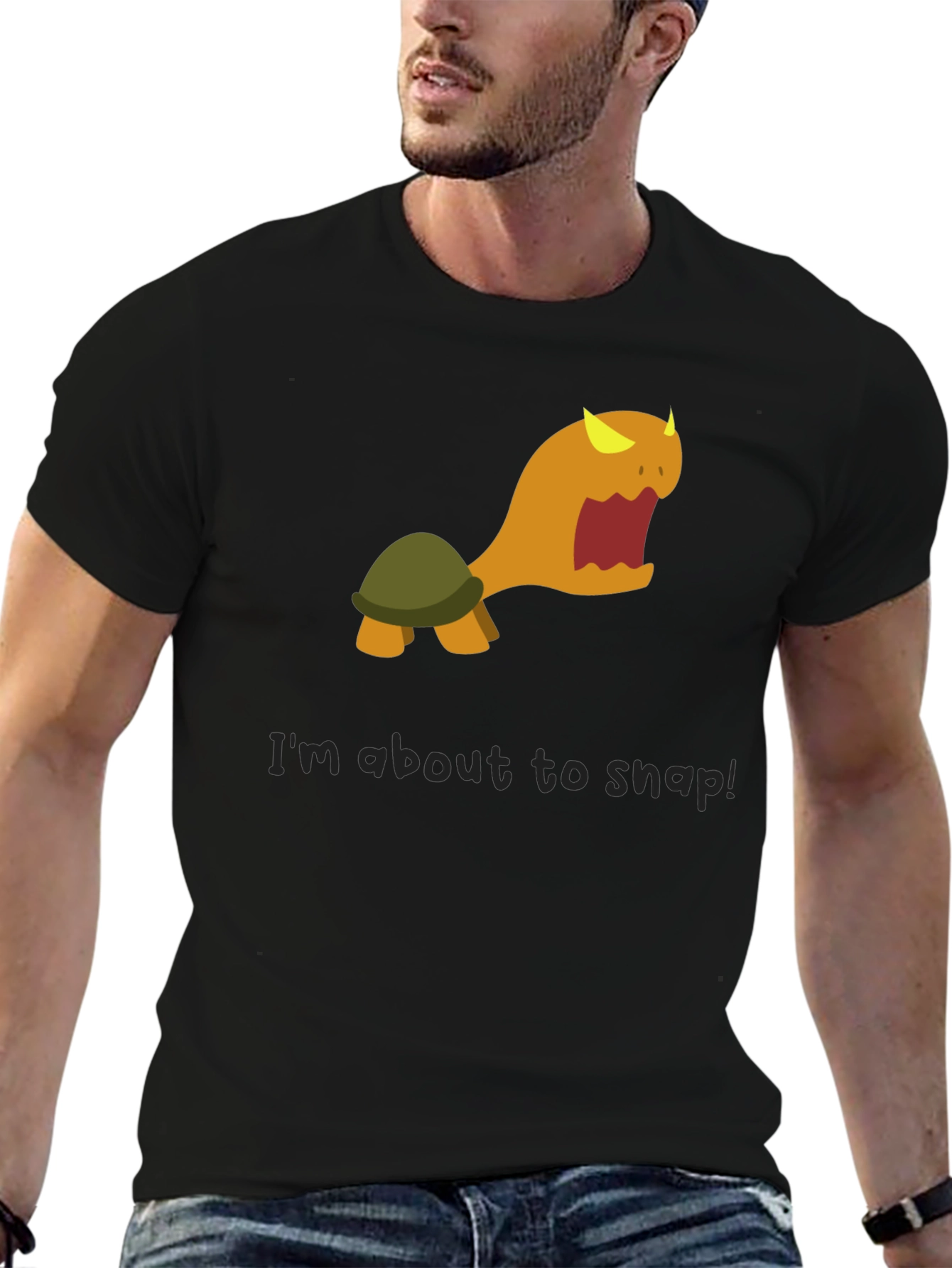 Snap Turtle Graphic Tee - Black Cotton T-Shirt