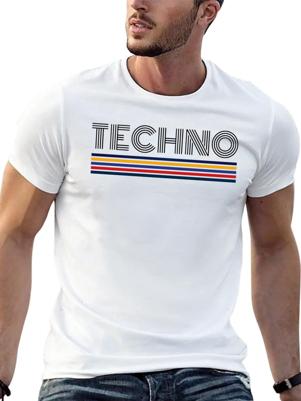 Retro Techno Striped Graphic T-Shirt