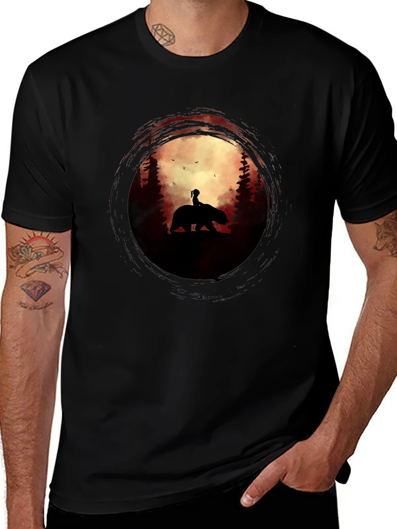 Silhouette Bear Ride Graphic Tee - Dark