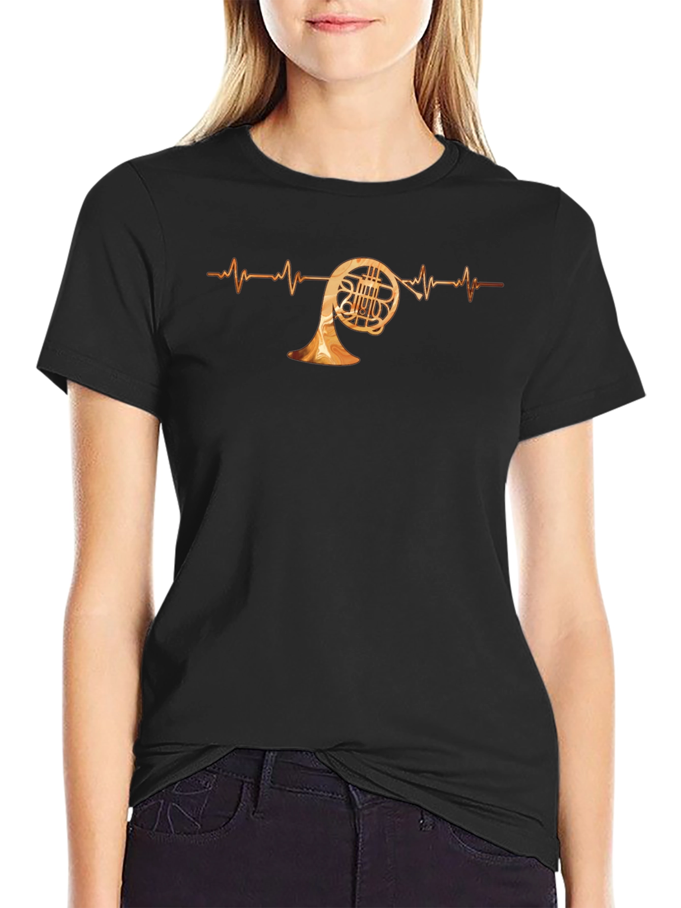 French Horn Heartbeat T-Shirt - Music Lover Tee