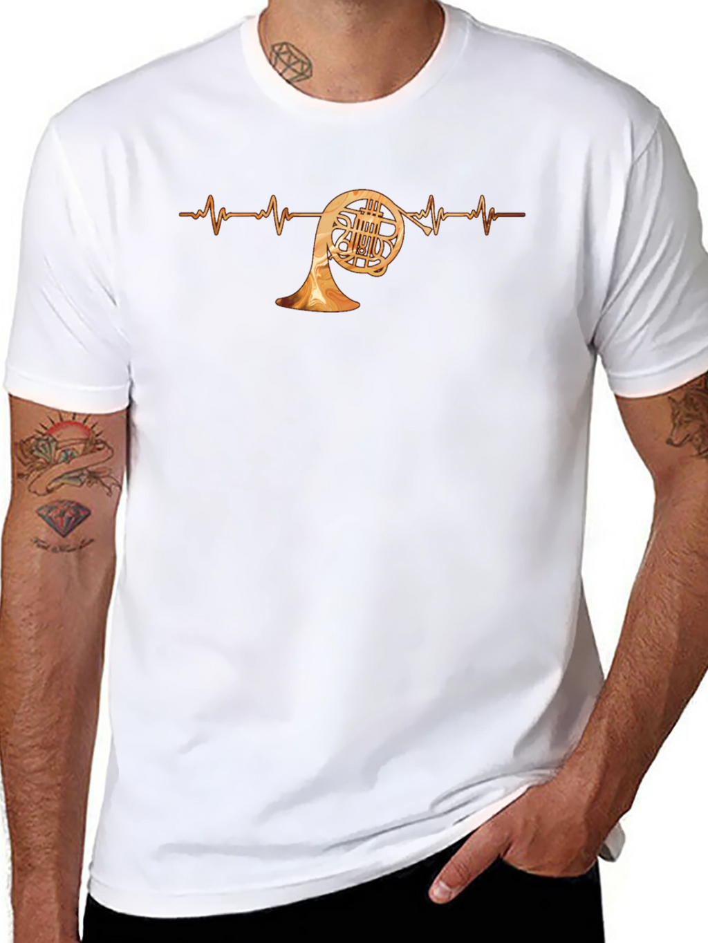 French Horn Heartbeat T-Shirt - Music Lover Tee