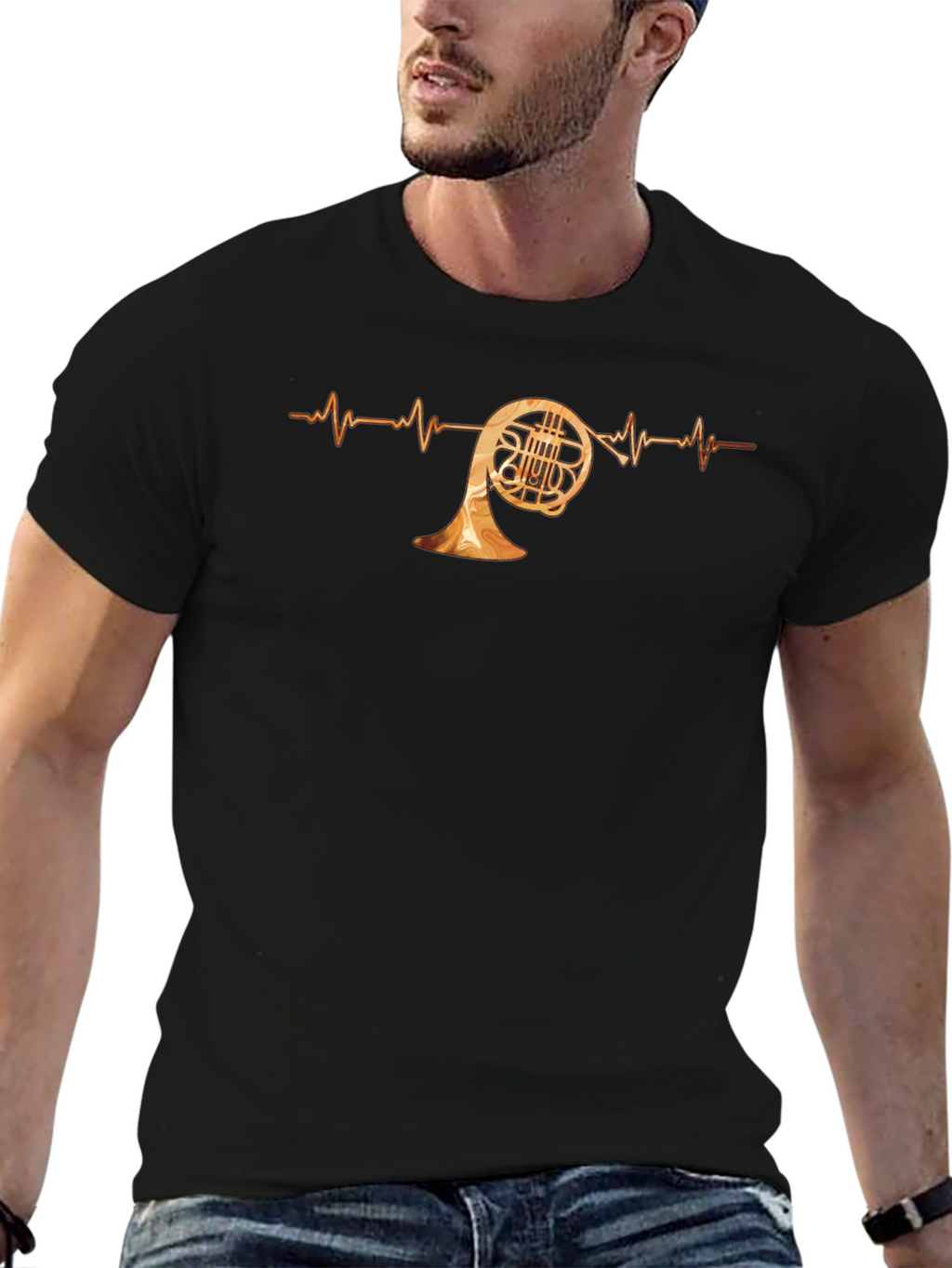 French Horn Heartbeat T-Shirt - Music Lover Tee