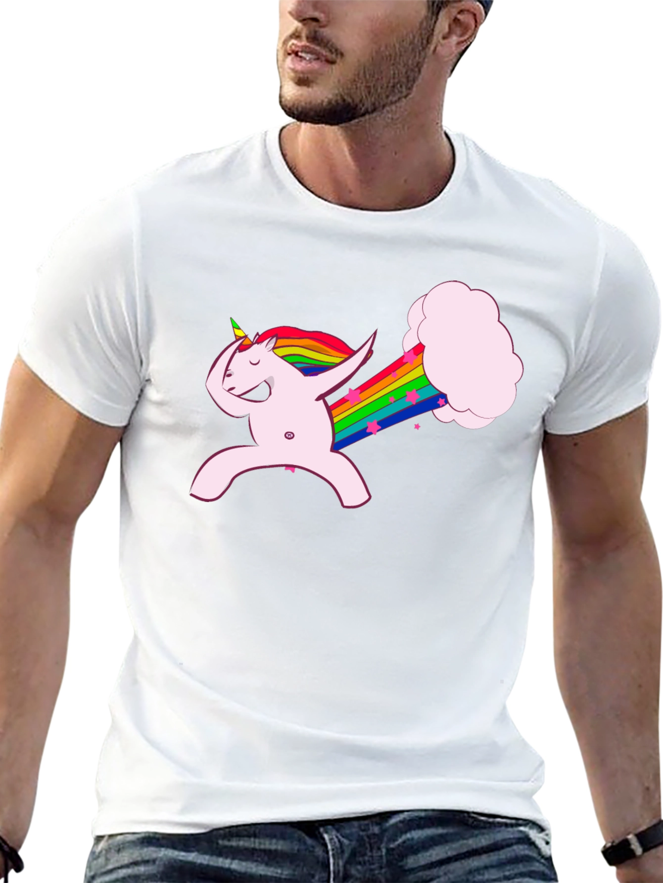 Dabbing Unicorn Rainbow Fart Black T-Shirt