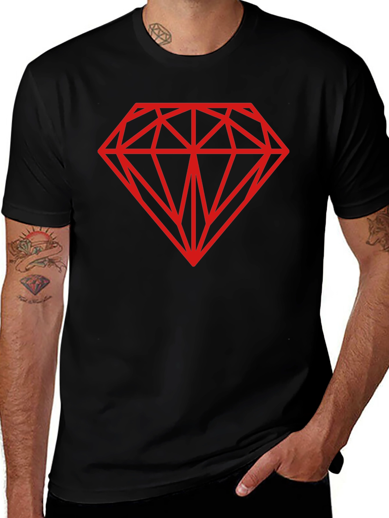 Black T-Shirt with Red Diamond Graphic