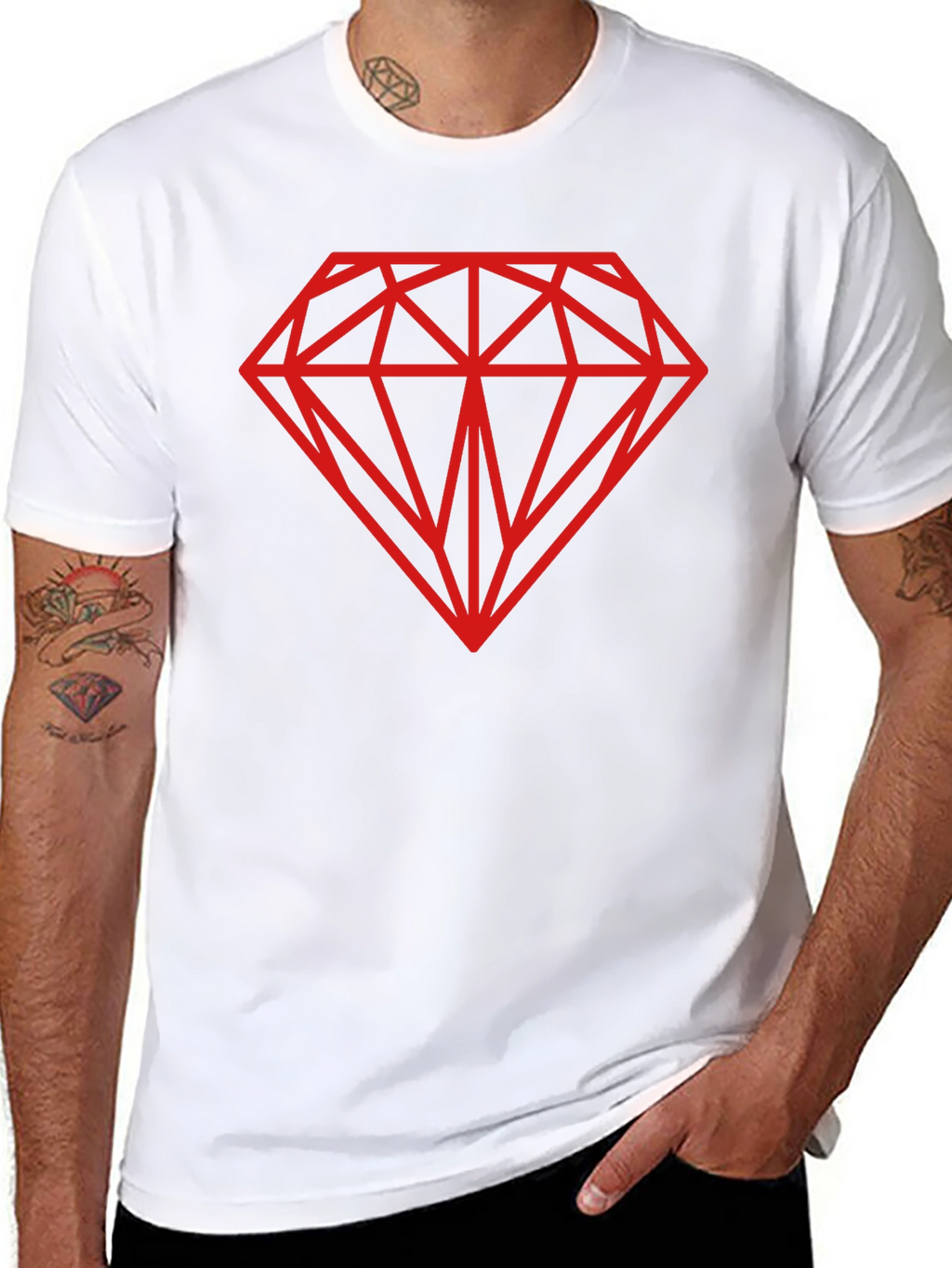 Black T-Shirt with Red Diamond Graphic
