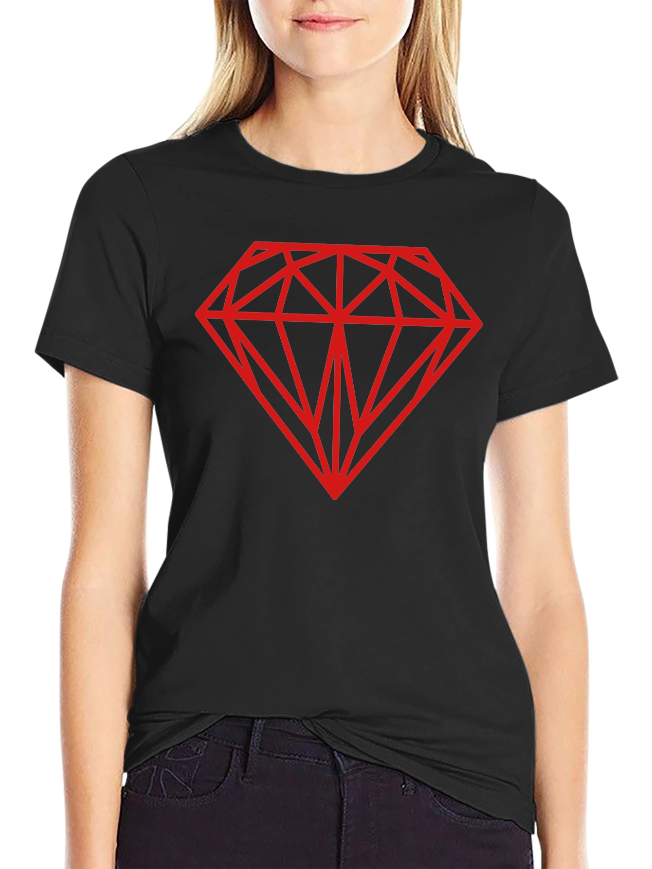 Black T-Shirt with Red Diamond Graphic