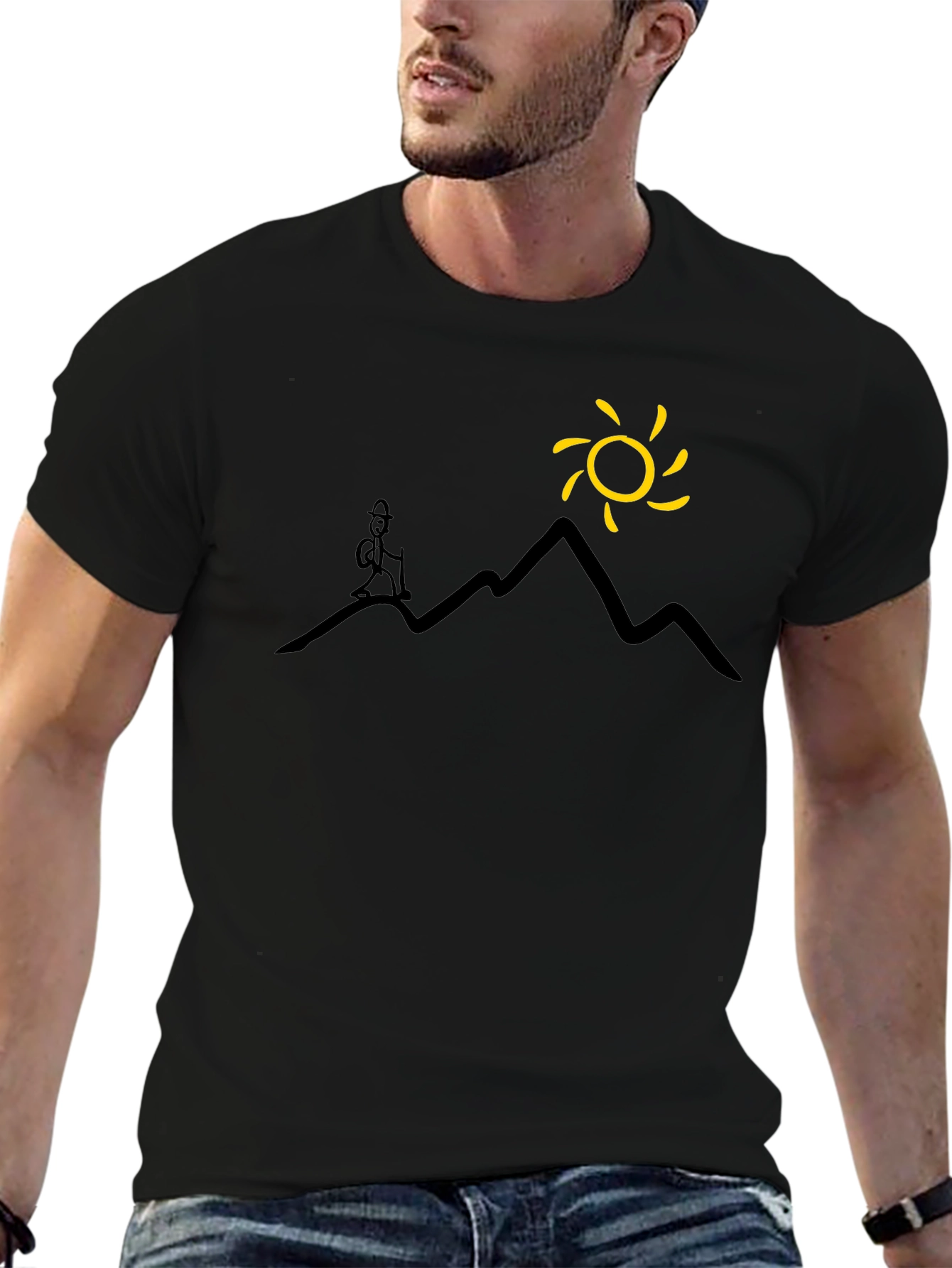 Mountains & Sun Graphic Tee - Black Casual T-Shirt