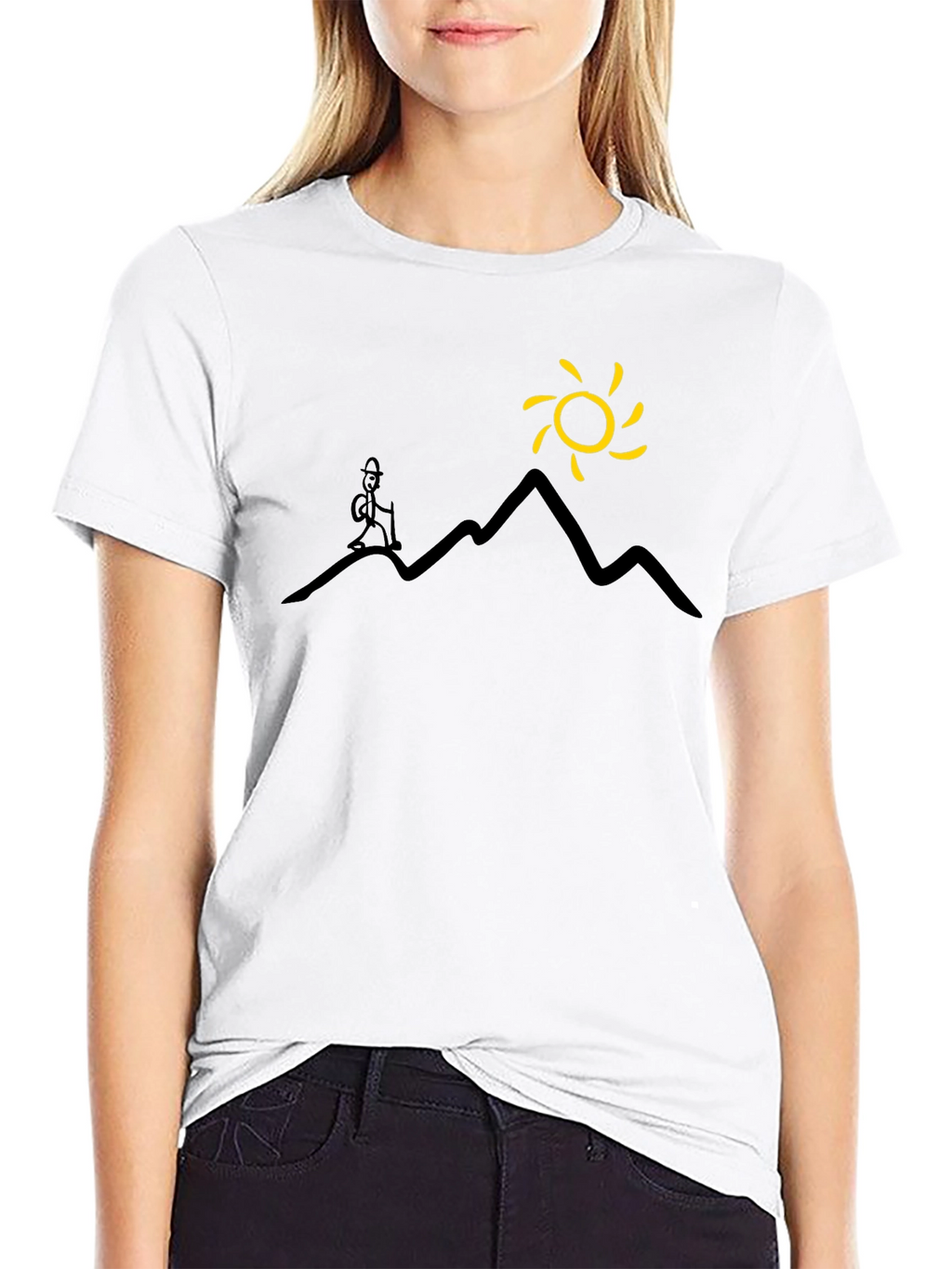 Mountains & Sun Graphic Tee - Black Casual T-Shirt