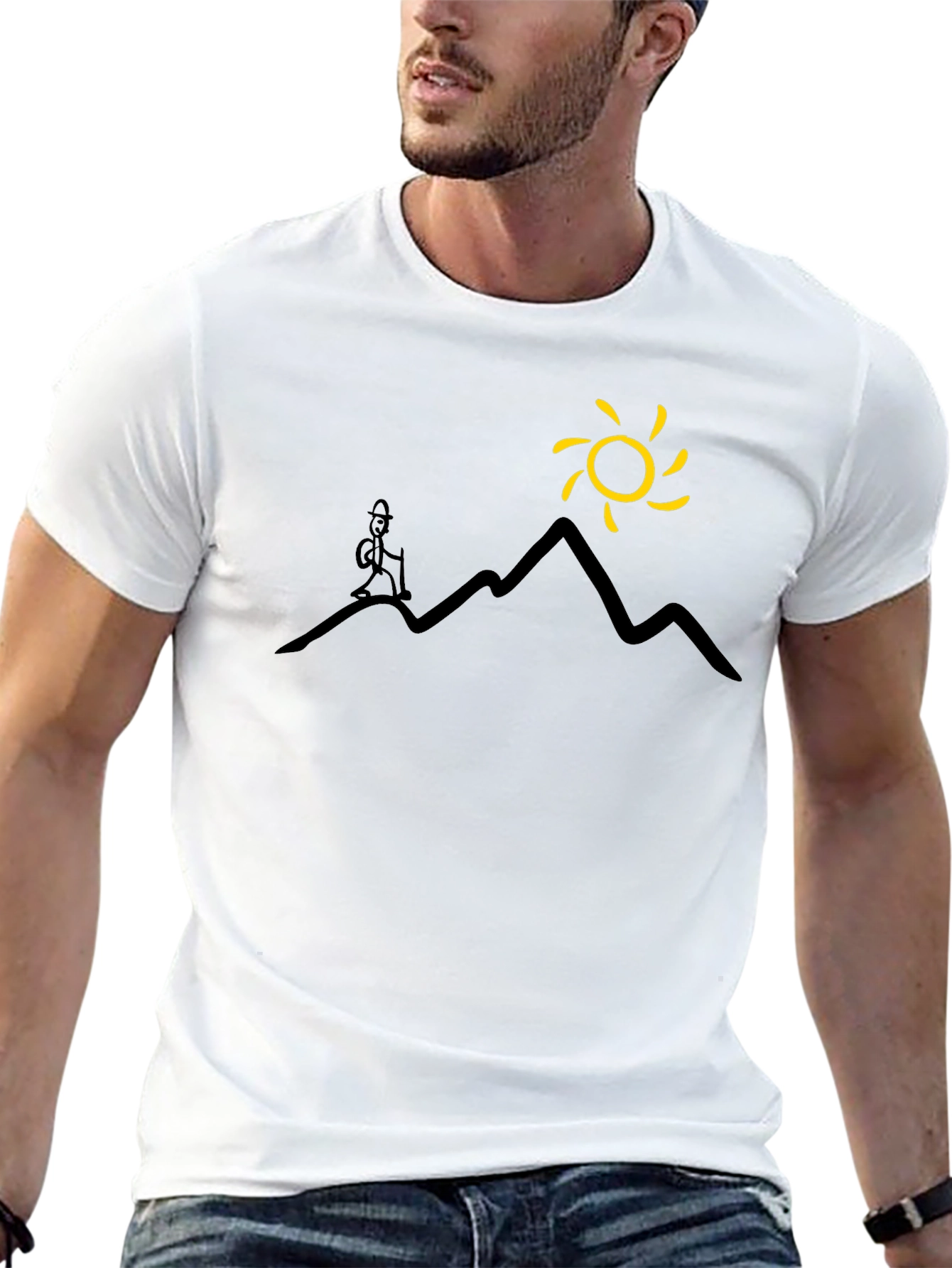 Mountains & Sun Graphic Tee - Black Casual T-Shirt