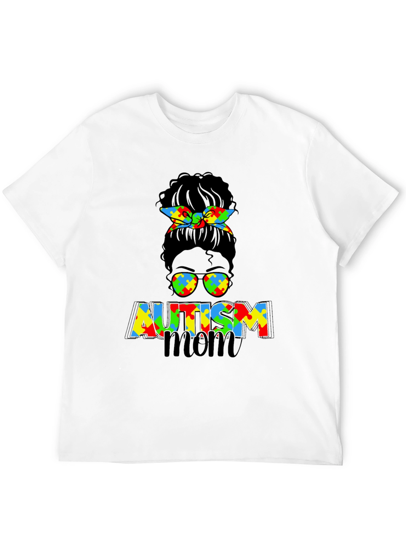 Autism Mom Messy Bun Graphic Tee