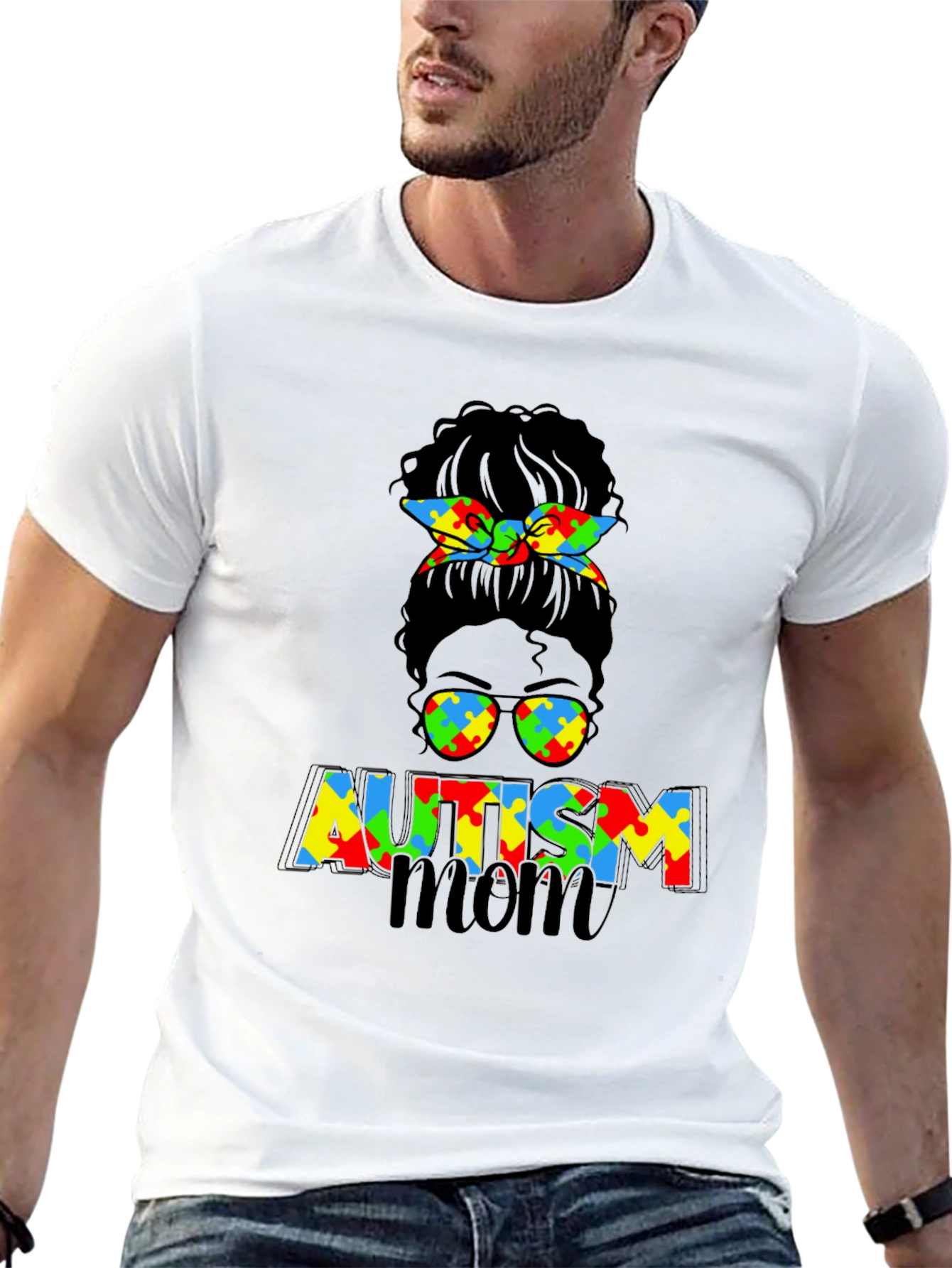 Autism Mom Messy Bun Graphic Tee