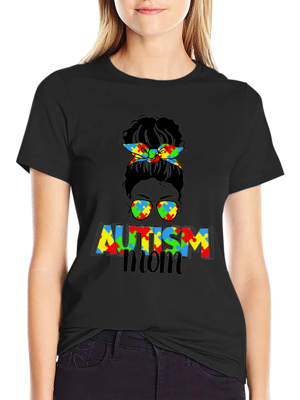 Autism Mom Messy Bun Graphic Tee