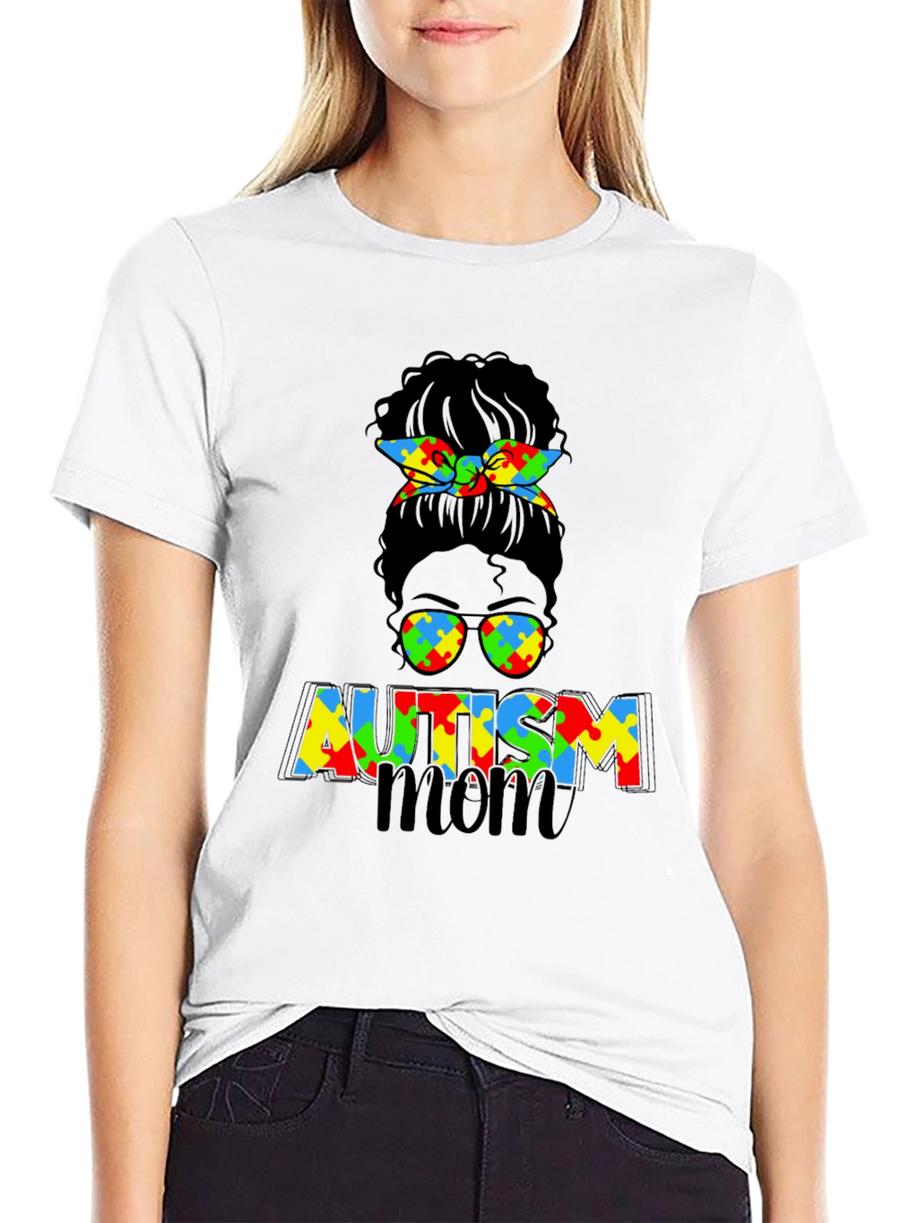 Autism Mom Messy Bun Graphic Tee
