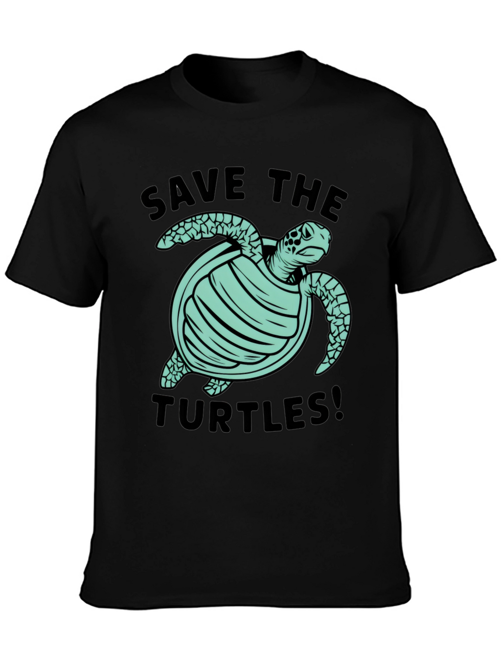 Save the Turtles Graphic Tee - Black Cotton T-Shirt