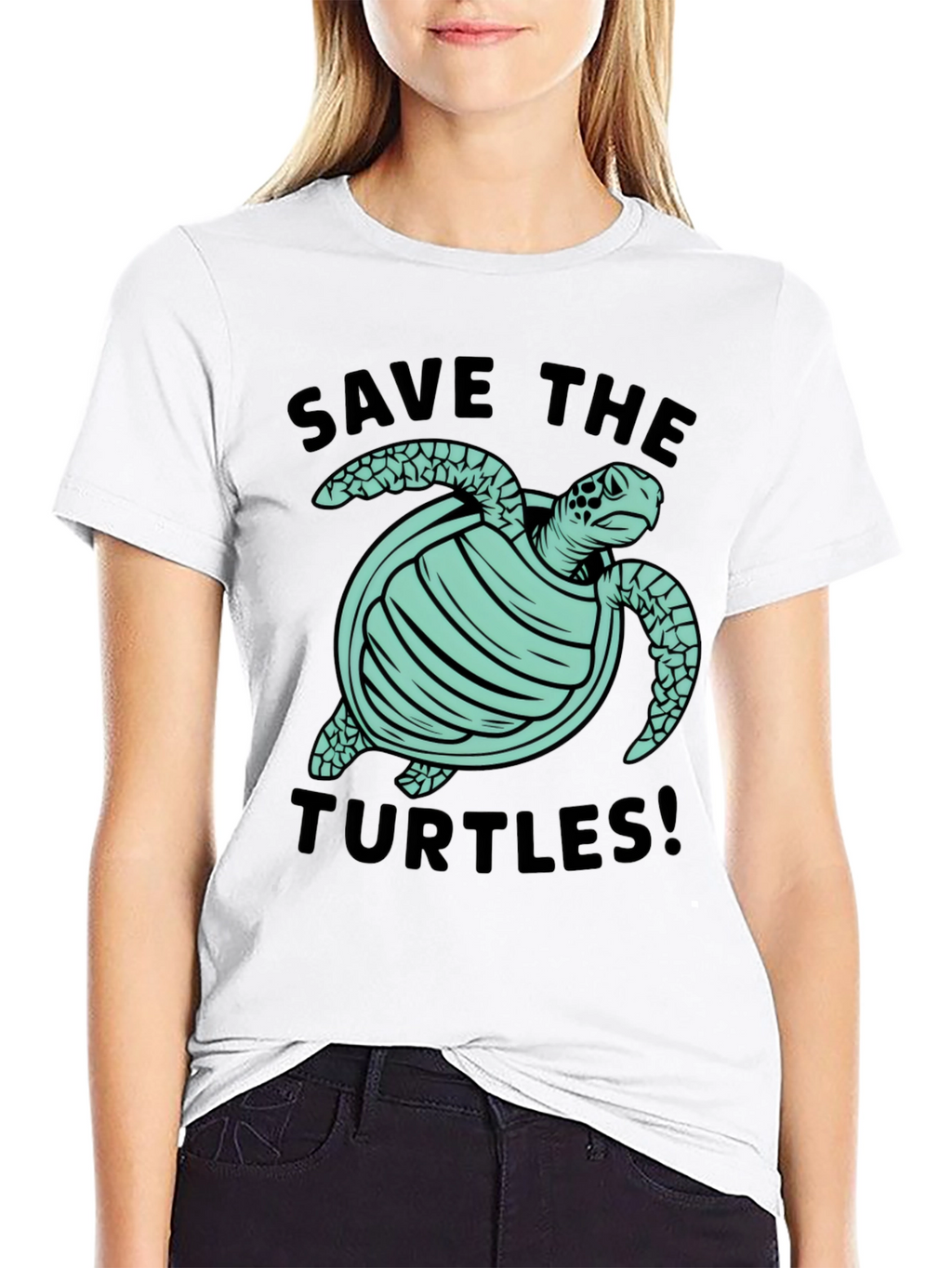 Save the Turtles Graphic Tee - Black Cotton T-Shirt