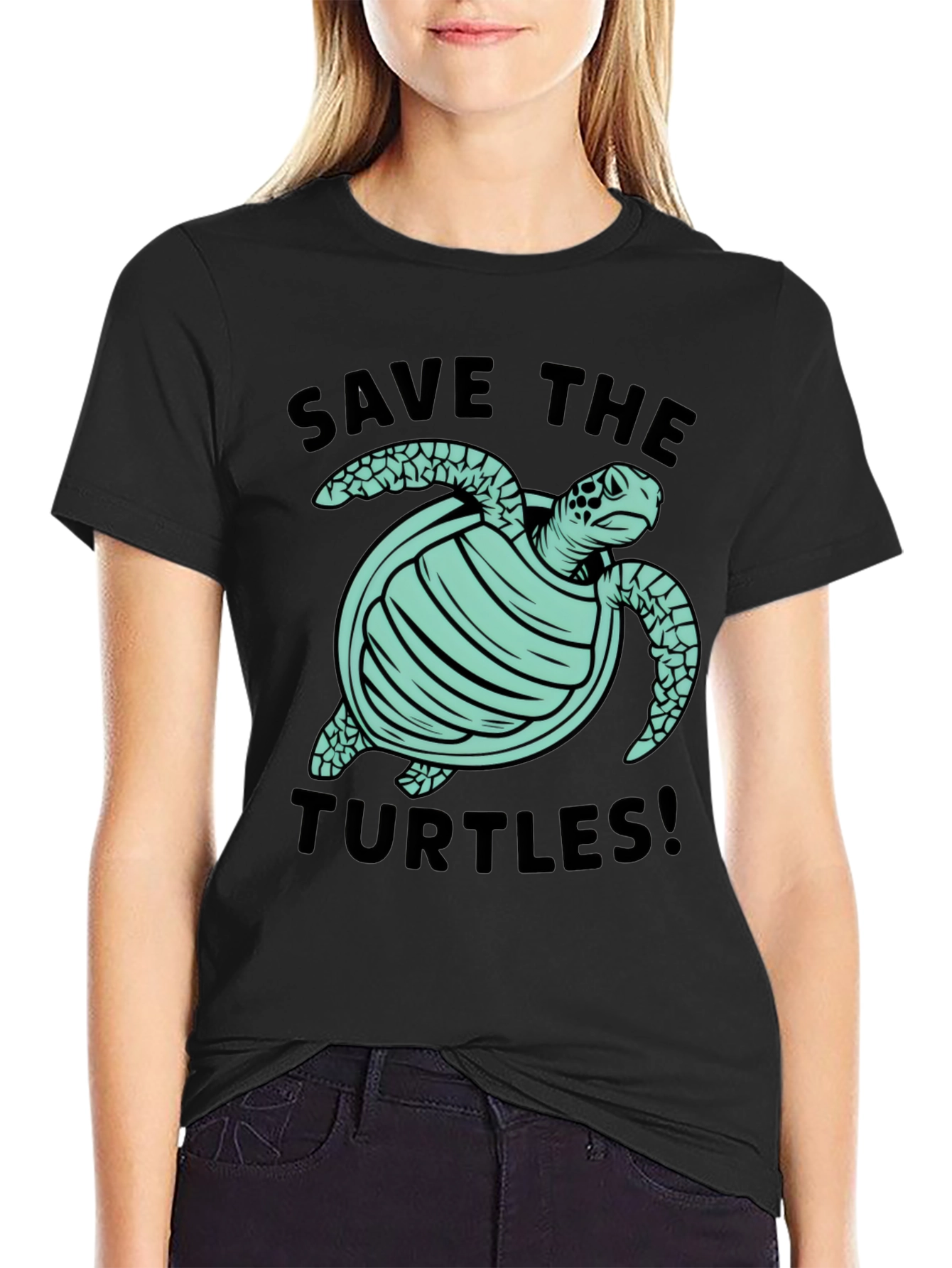 Save the Turtles Graphic Tee - Black Cotton T-Shirt