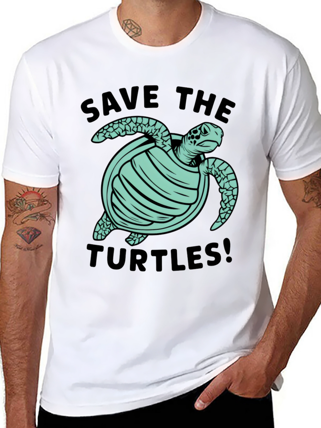 Save the Turtles Graphic Tee - Black Cotton T-Shirt