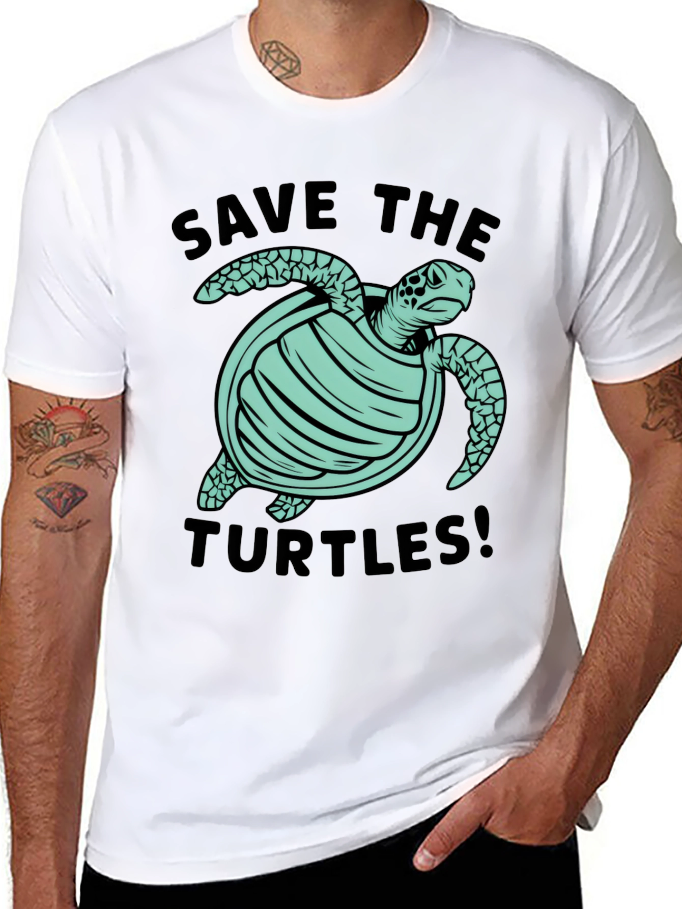 Save the Turtles Graphic Tee - Black Cotton T-Shirt