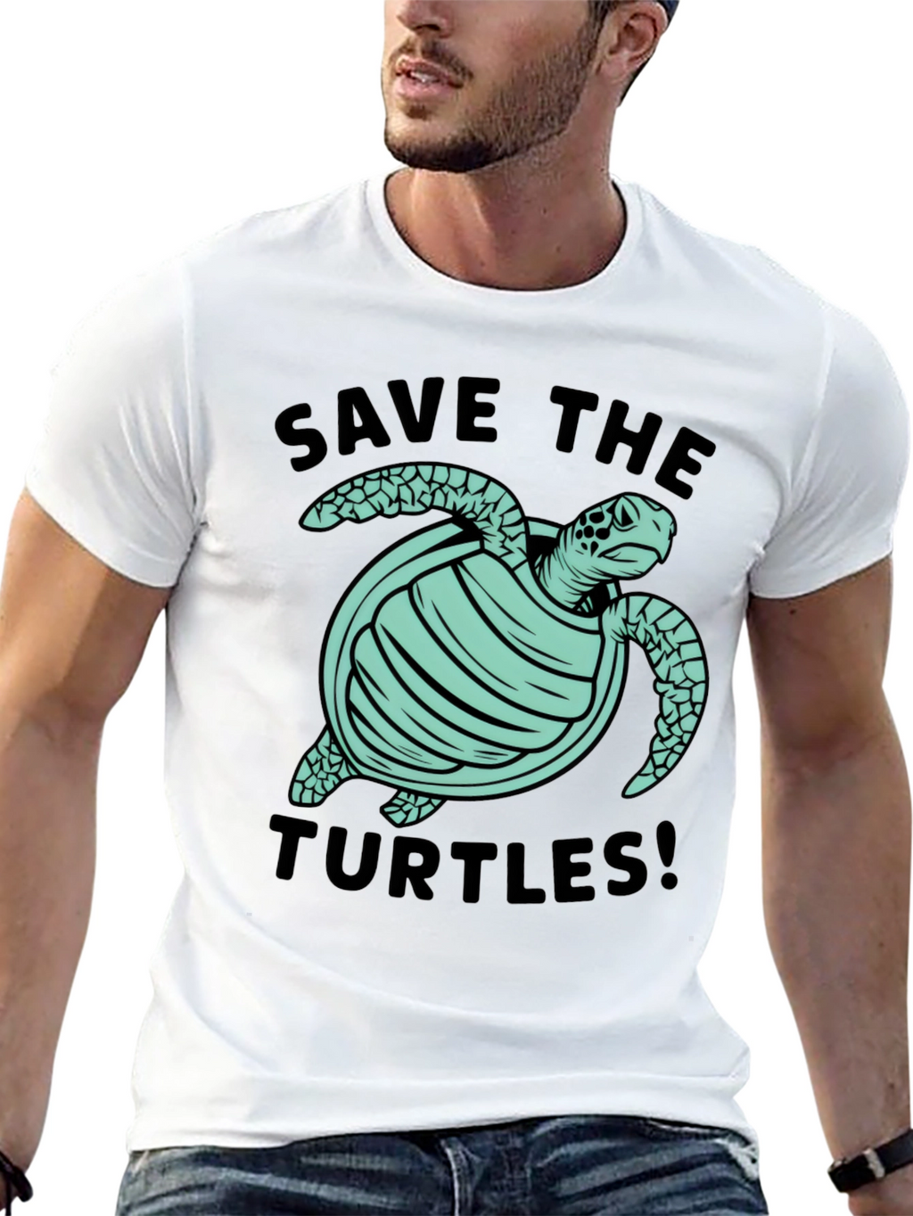 Save the Turtles Graphic Tee - Black Cotton T-Shirt