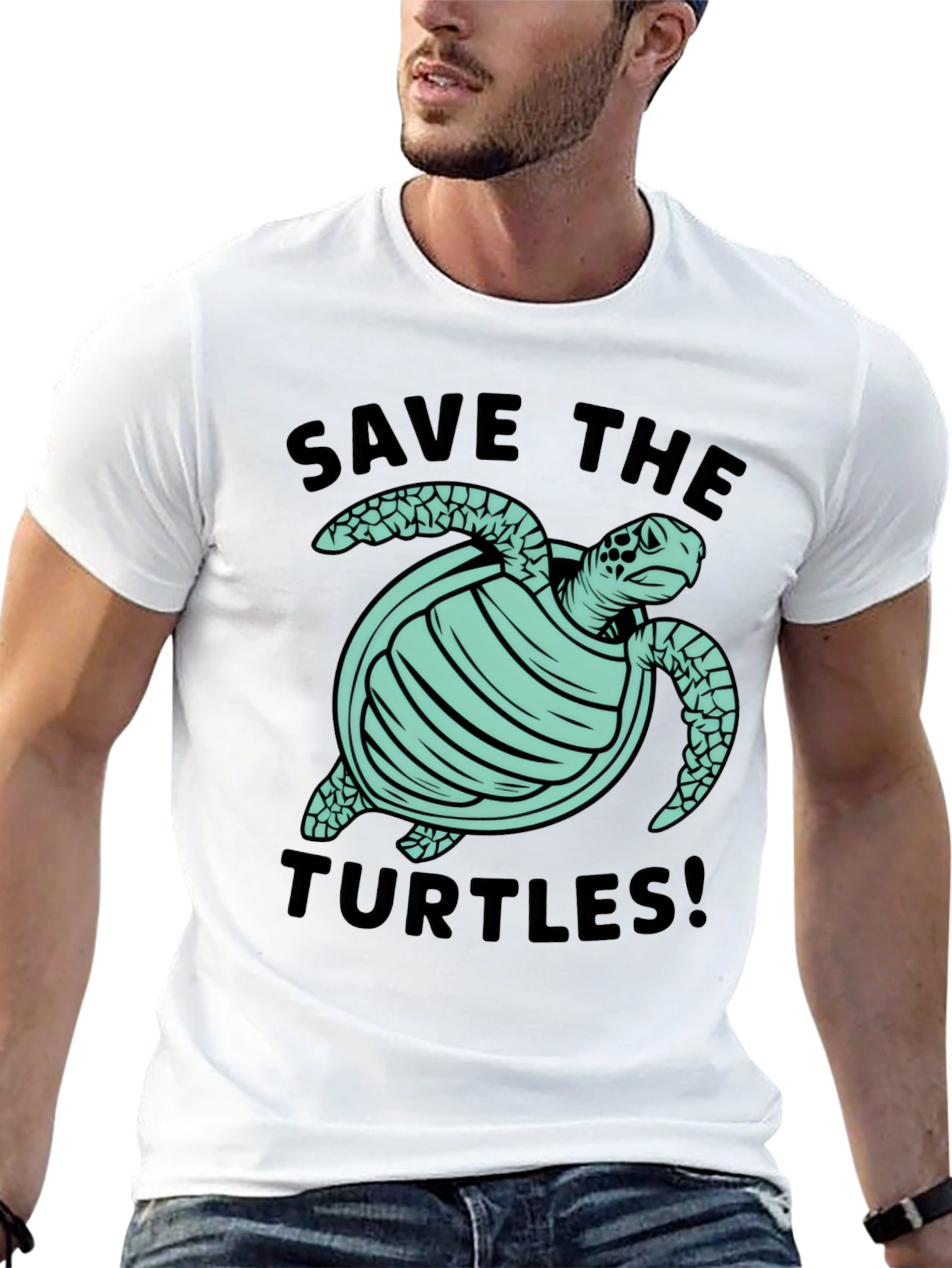Save the Turtles Graphic Tee - Black Cotton T-Shirt