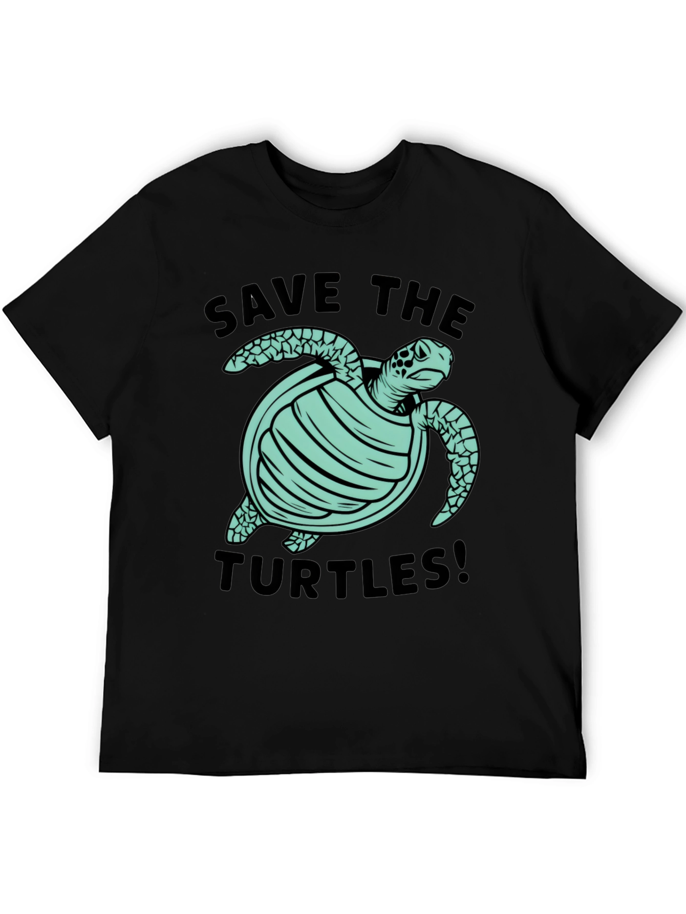 Save the Turtles Graphic Tee - Black Cotton T-Shirt