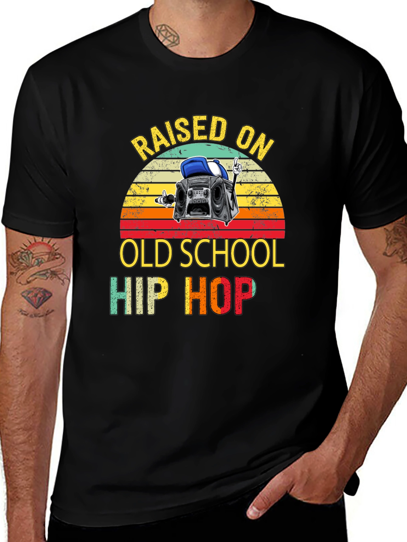Raised on Old School Hip Hop Black T-Shirt